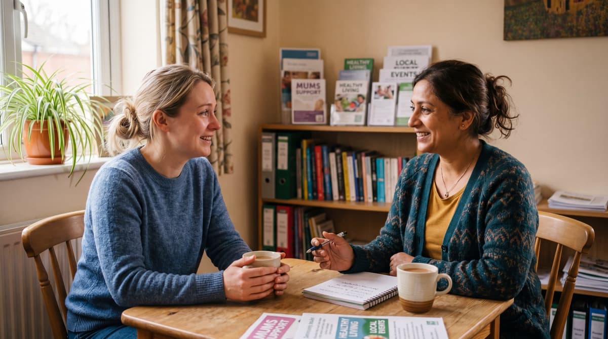 Life coach supporting a client in a community setting